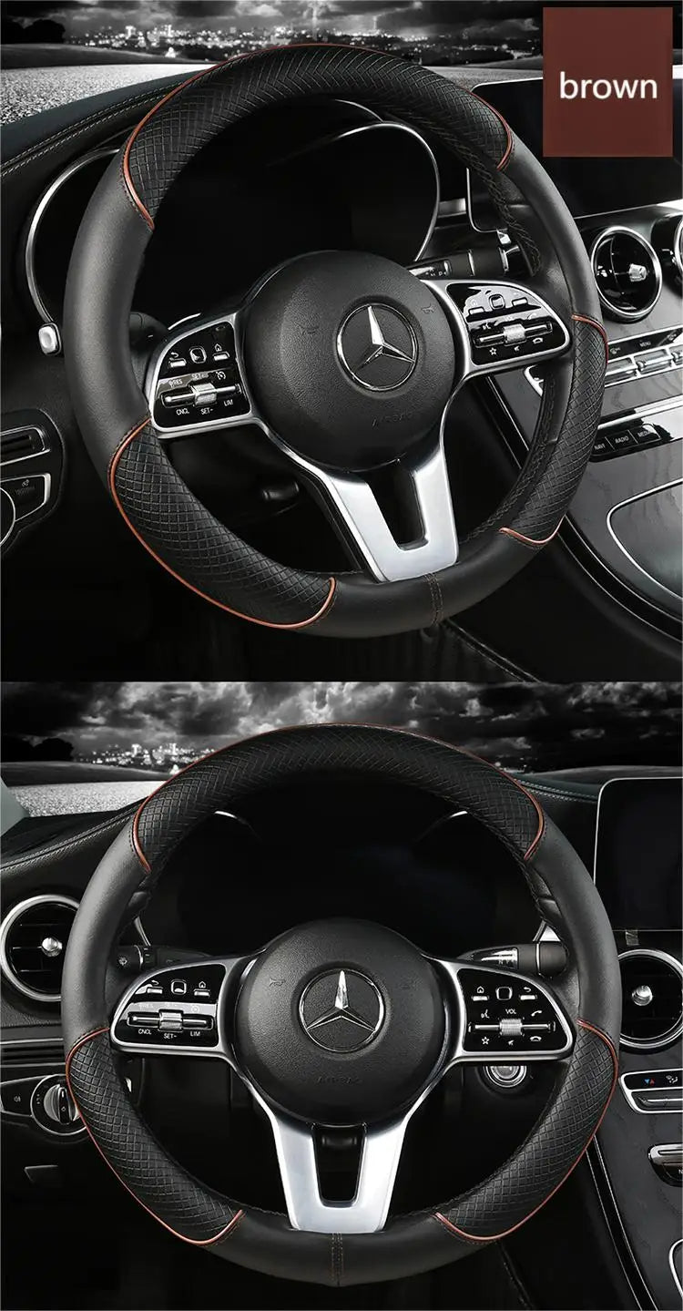 Leather Anti-slip Steering Wheel Cover (38cm)