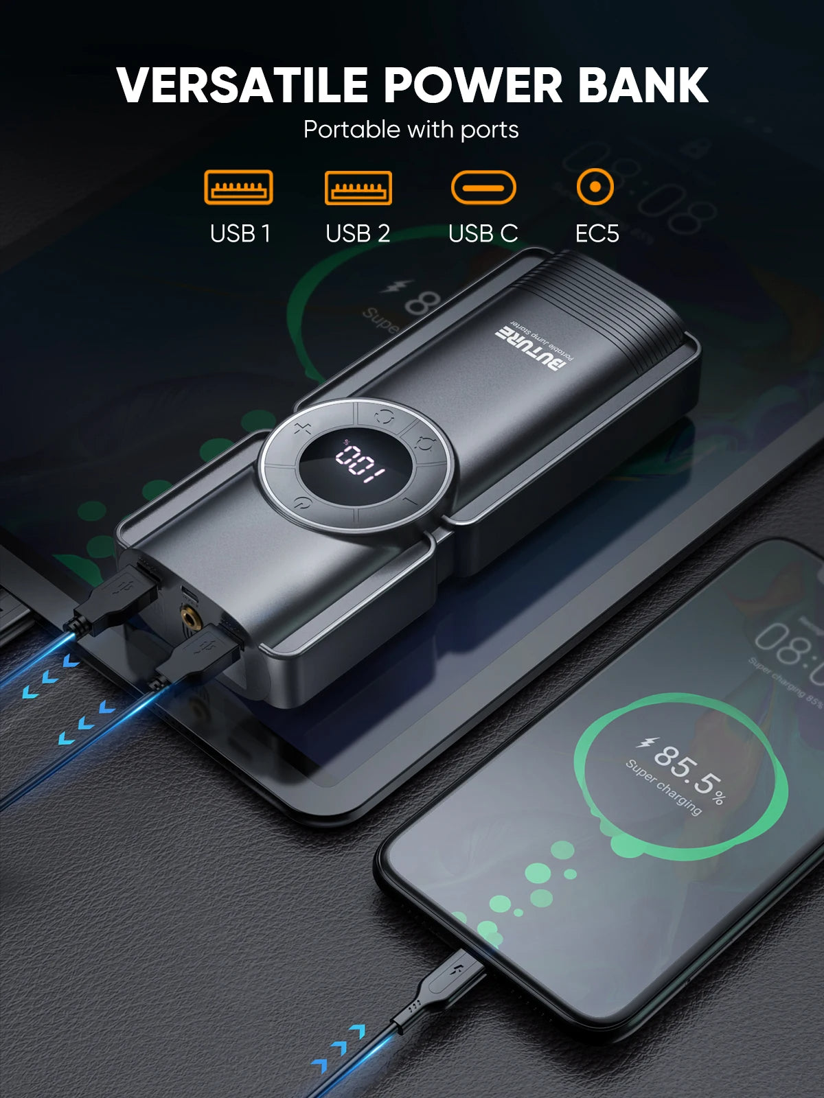 4-in-1 Car Jumpstarter & Power Bank with Air Compressor (Upgraded)