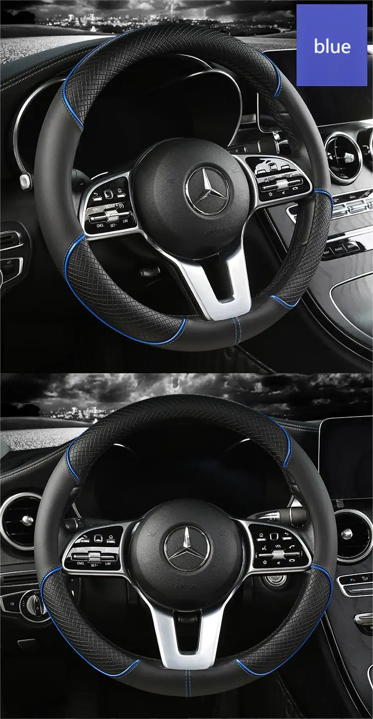 Leather Anti-slip Steering Wheel Cover (38cm)