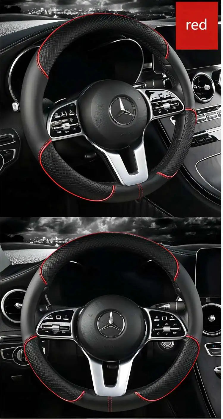 Leather Anti-slip Steering Wheel Cover (38cm)