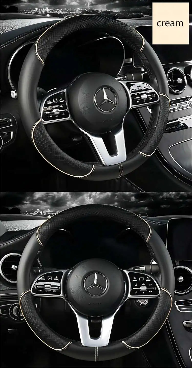 Leather Anti-slip Steering Wheel Cover (38cm)