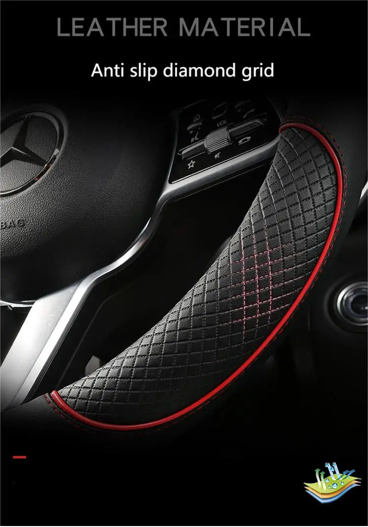 Leather Anti-slip Steering Wheel Cover (38cm)