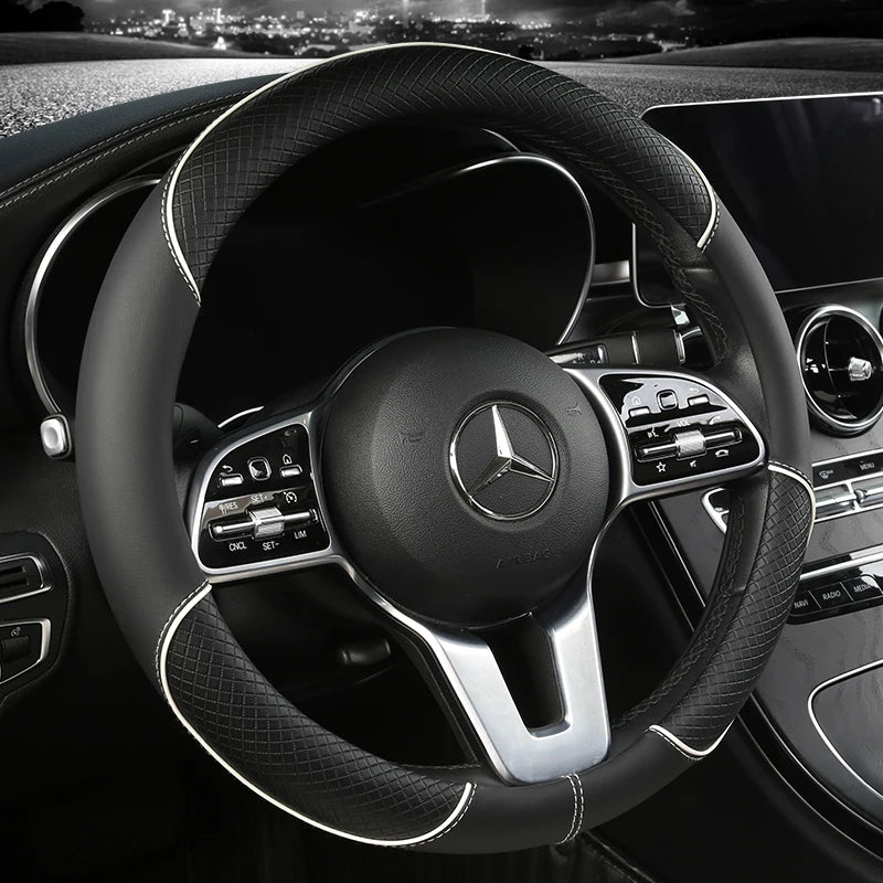 Leather Anti-slip Steering Wheel Cover (38cm)